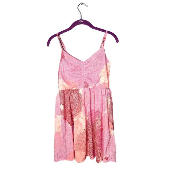 Roxy Short Dress Women's Size Small Bright Leaf Print Empire Waist Vacation - Picture 1 of 10